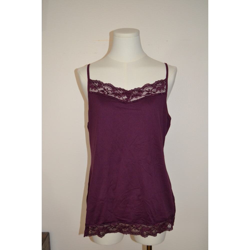 Y2K Style Lace Trim Deep Purple Camisole Tank Top Size L Layering